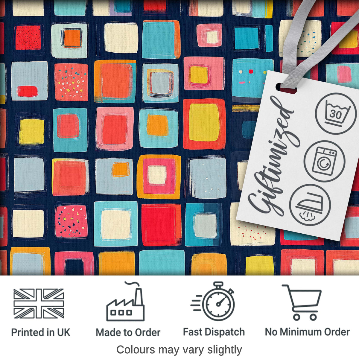 Colorful Abstract Square Mosaic Pattern Seamless Pattern Digital Print Fabric by the Metre UK Sewing Quilting Textile