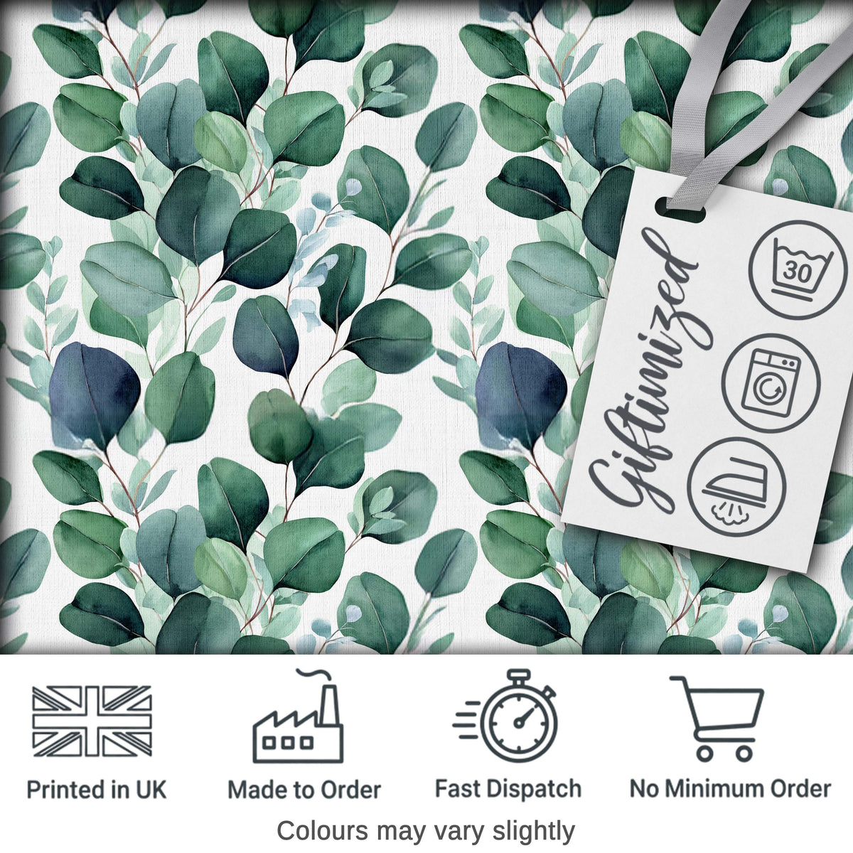 Watercolor Eucalyptus Leaves Soft Botanical Seamless Pattern Digital Print Fabric by the Metre UK Sewing Quilting Textile