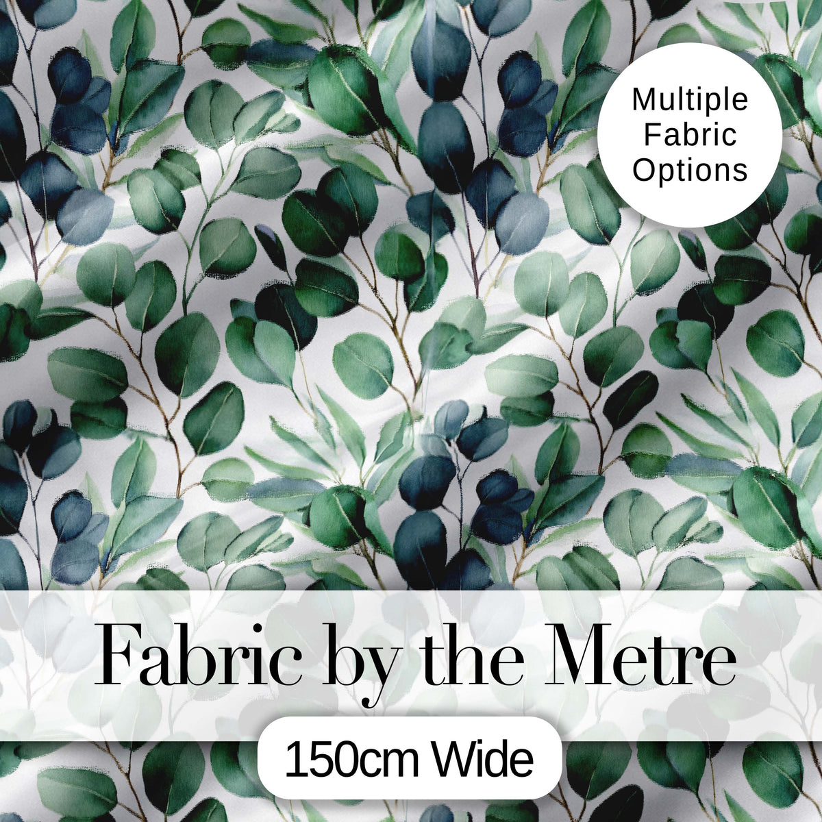 Blue Green Eucalyptus Leaves Elegant Seamless Pattern Digital Print Fabric by the Metre UK Sewing Quilting Textile