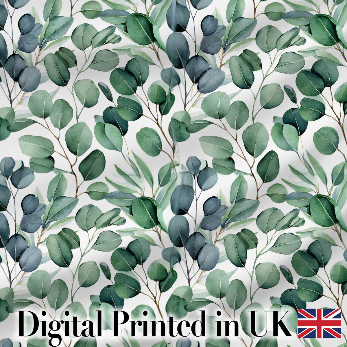 Blue Green Eucalyptus Leaves Elegant Seamless Pattern Digital Print Fabric by the Metre UK Sewing Quilting Textile