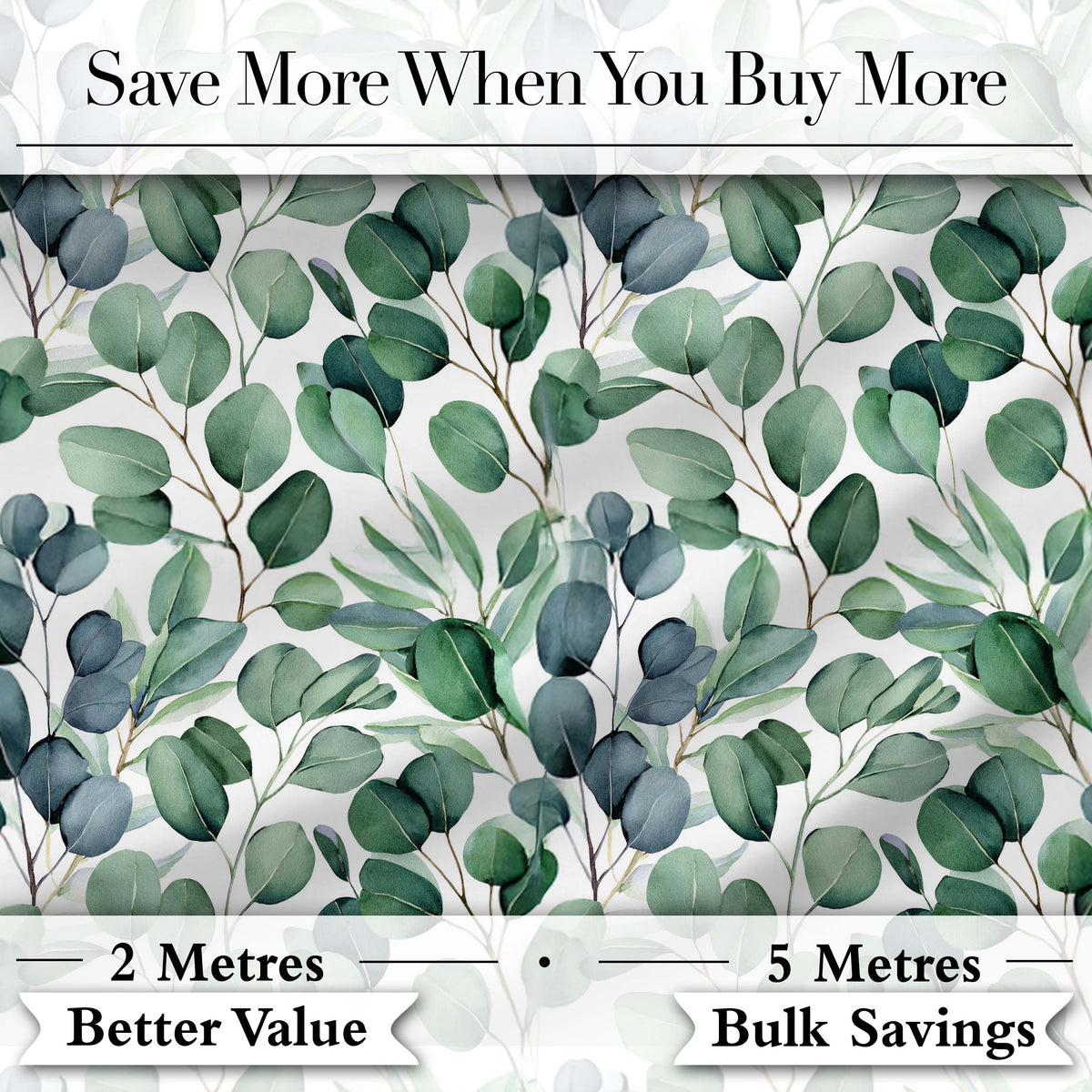 Blue Green Eucalyptus Leaves Elegant Seamless Pattern Digital Print Fabric by the Metre UK Sewing Quilting Textile