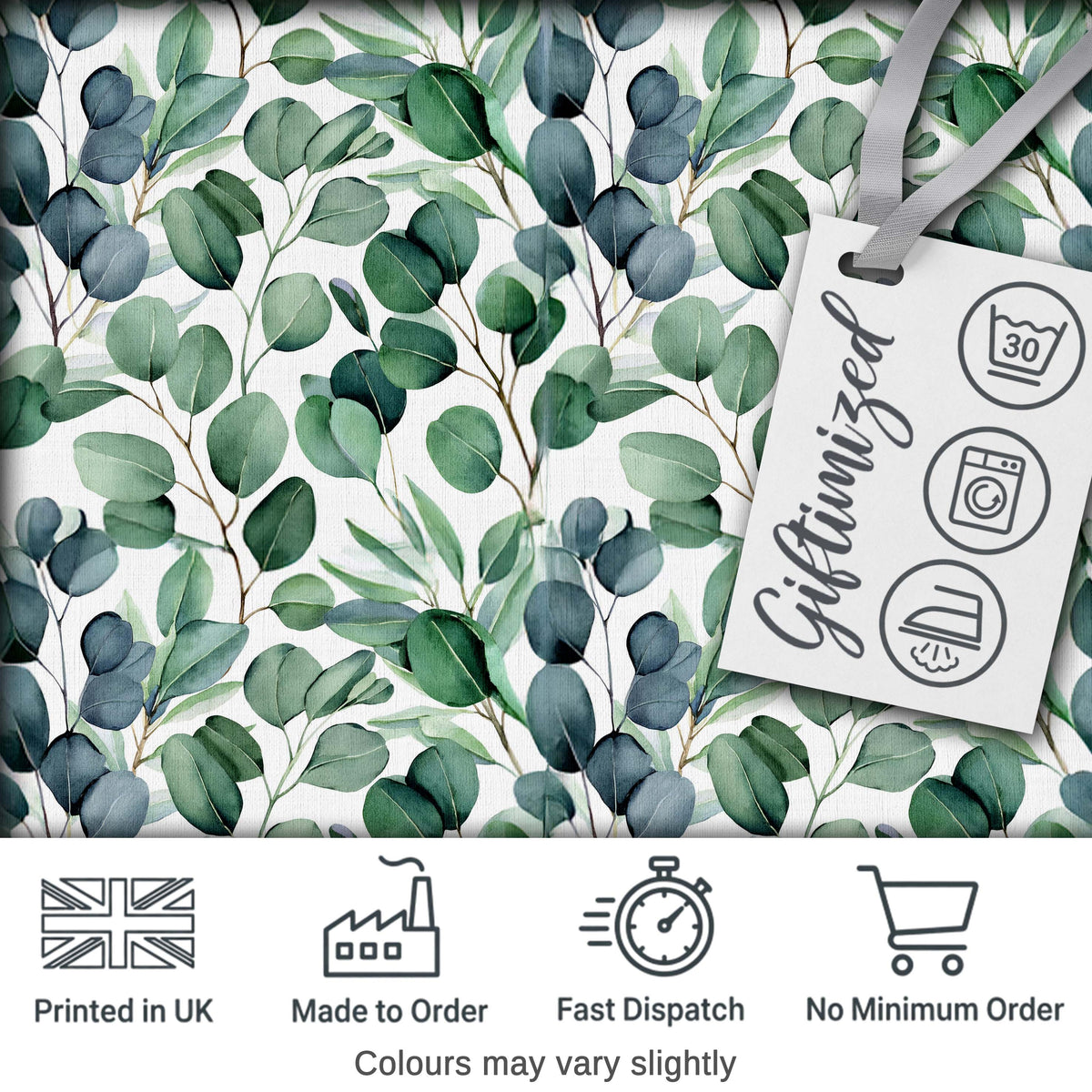 Blue Green Eucalyptus Leaves Elegant Seamless Pattern Digital Print Fabric by the Metre UK Sewing Quilting Textile