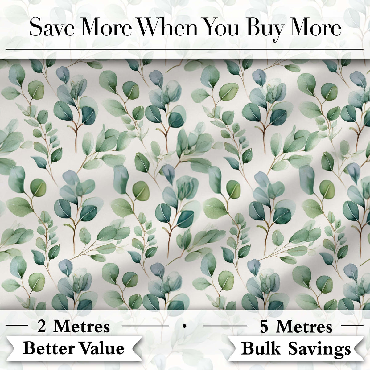 Soft Green Eucalyptus Leaves Watercolor Botanical Seamless Pattern Digital Print Fabric by the Metre UK Sewing Quilting Textile