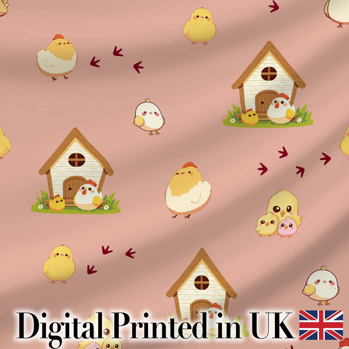 Cute Cartoon Chickens Farmhouse Pattern Soft Beige Background Seamless Digital Print Fabric by the Metre UK Sewing Quilting Textile