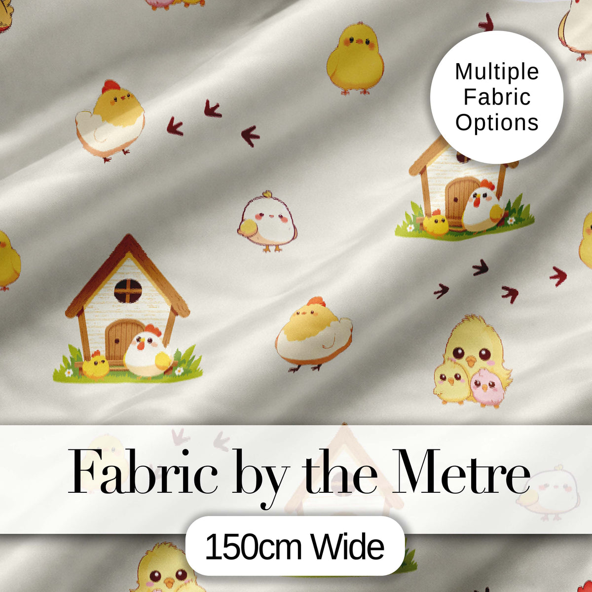 Cute Cartoon Chickens Farmhouse Pattern Neutral Cream Background Seamless Digital Print Fabric by the Metre UK Sewing Quilting Textile