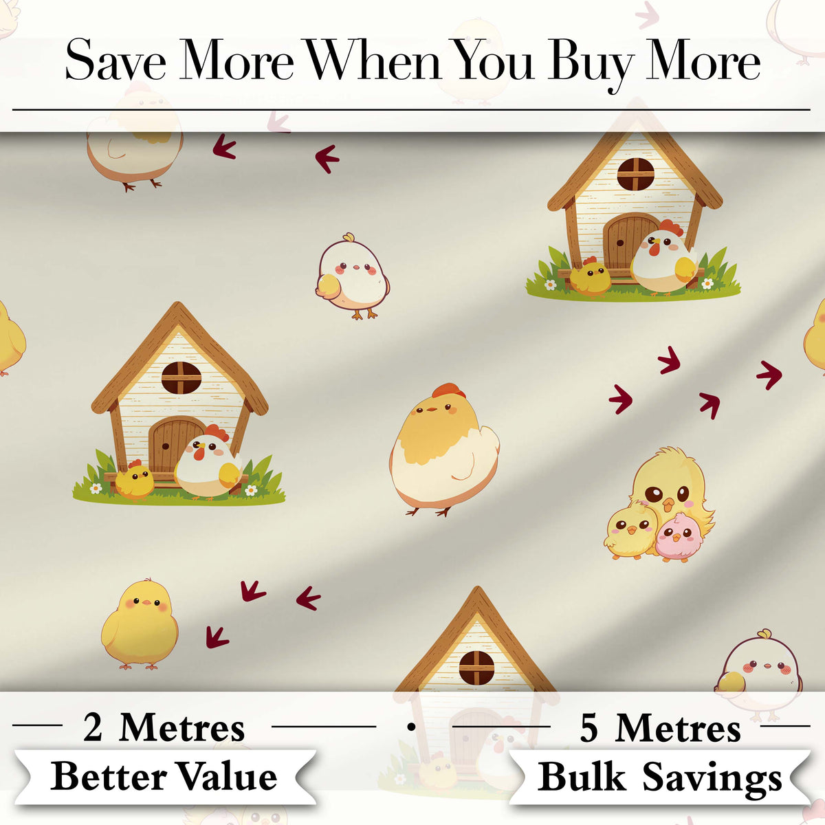 Cute Cartoon Chickens Farmhouse Pattern Neutral Cream Background Seamless Digital Print Fabric by the Metre UK Sewing Quilting Textile