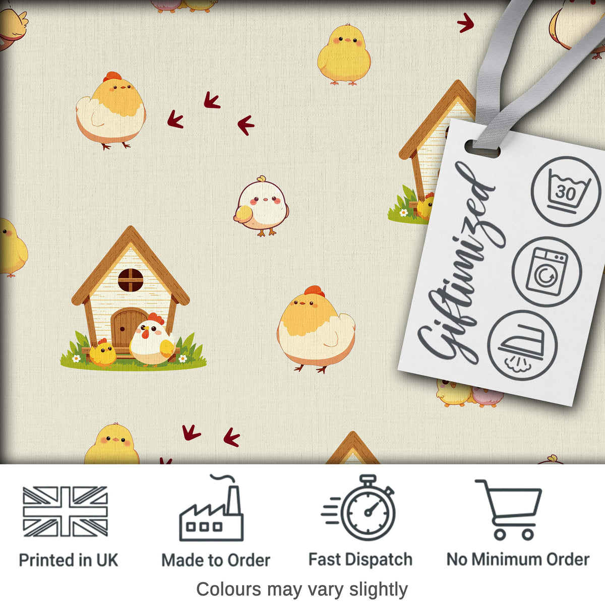 Cute Cartoon Chickens Farmhouse Pattern Neutral Cream Background Seamless Digital Print Fabric by the Metre UK Sewing Quilting Textile