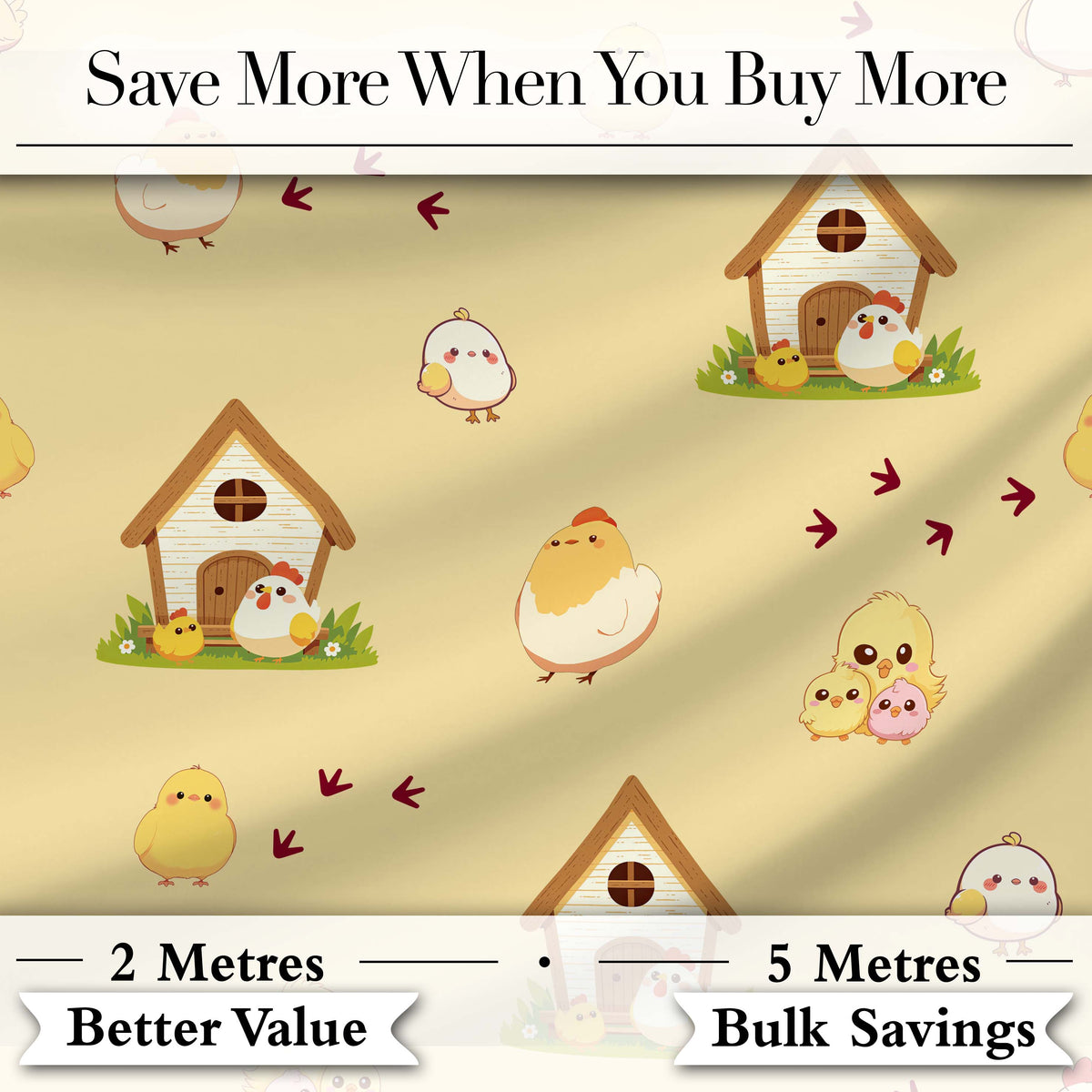 Cute Cartoon Chickens Farmhouse Pattern Soft Yellow Background Seamless Digital Print Fabric by the Metre UK Sewing Quilting Textile