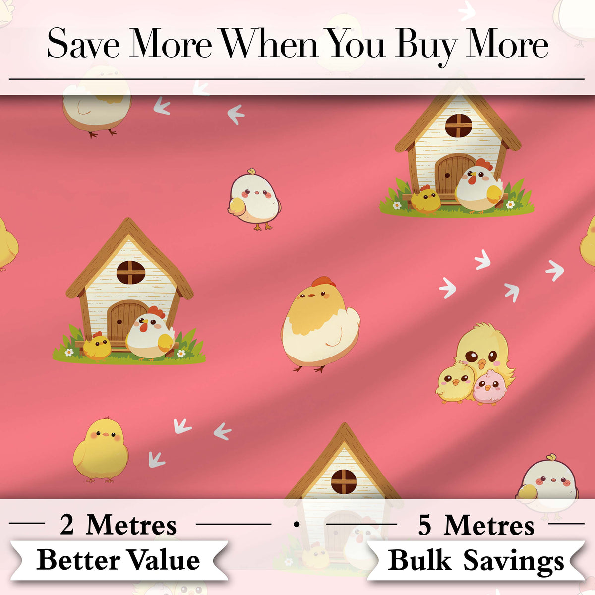 Cute Baby Chick Hen Coop Farm Coral Background Seamless Pattern Digital Print Fabric by the Metre UK Sewing Quilting Textile
