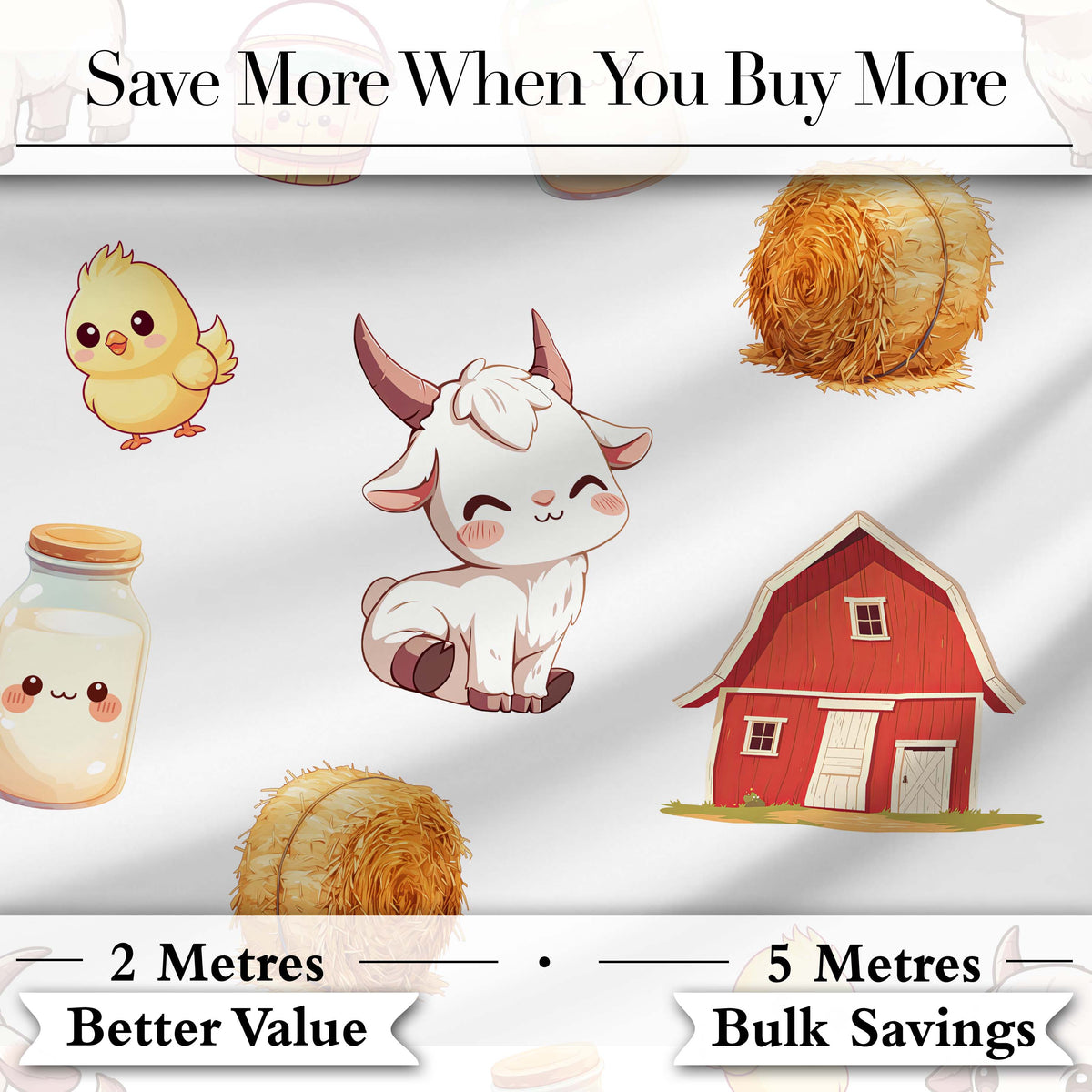 Cute Baby Goat Barn Hay Milk Chick Farm Grey Seamless Pattern Digital Print Fabric by the Metre UK Sewing Quilting Textile