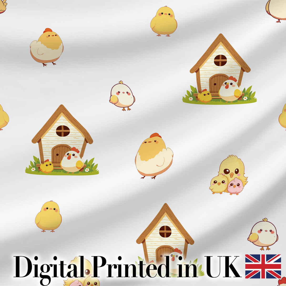 Cute Farm Chick Chicken Coop Arrows Light Seamless Pattern Digital Print Fabric by the Metre UK Sewing Quilting Textile