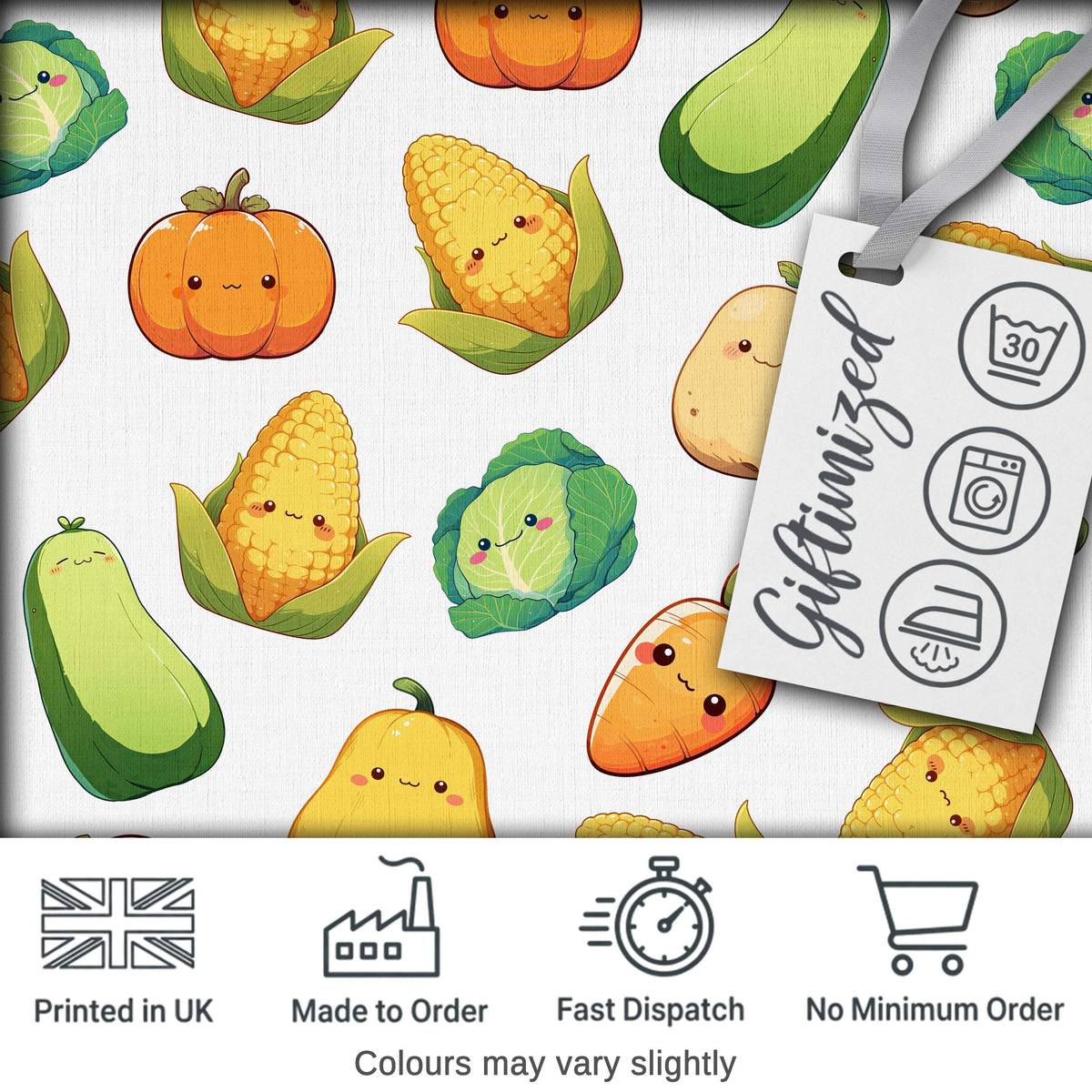Cute Kawaii Vegetables Corn Carrot Cabbage Pumpkin Seamless Pattern Digital Print Fabric by the Metre UK Sewing Quilting Textile