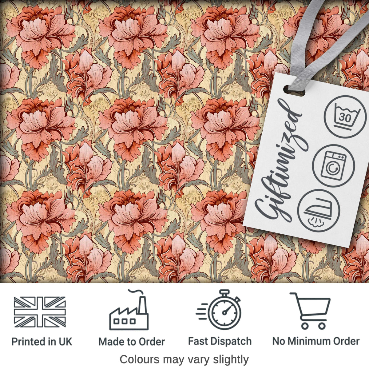 Vintage Pink Floral Bloom Classic Seamless Pattern Digital Print Fabric by the Metre UK Sewing Quilting Textile