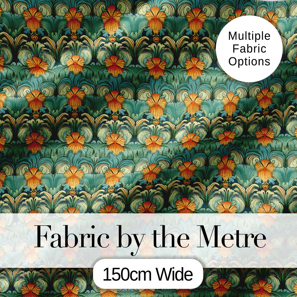 Ornate Green Orange Floral Stripe Seamless Pattern Digital Print Fabric by the Metre UK Sewing Quilting Textile
