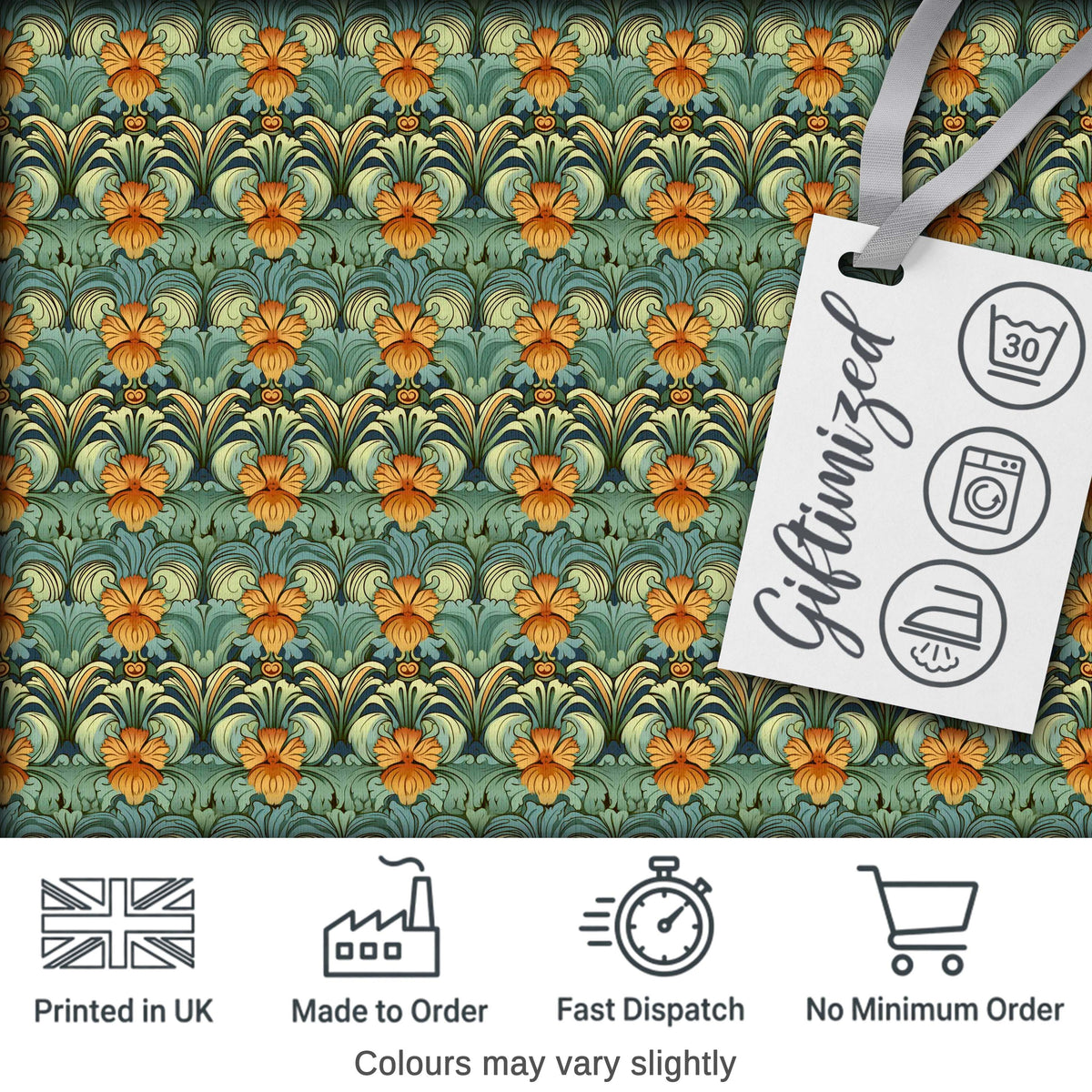 Ornate Green Orange Floral Stripe Seamless Pattern Digital Print Fabric by the Metre UK Sewing Quilting Textile