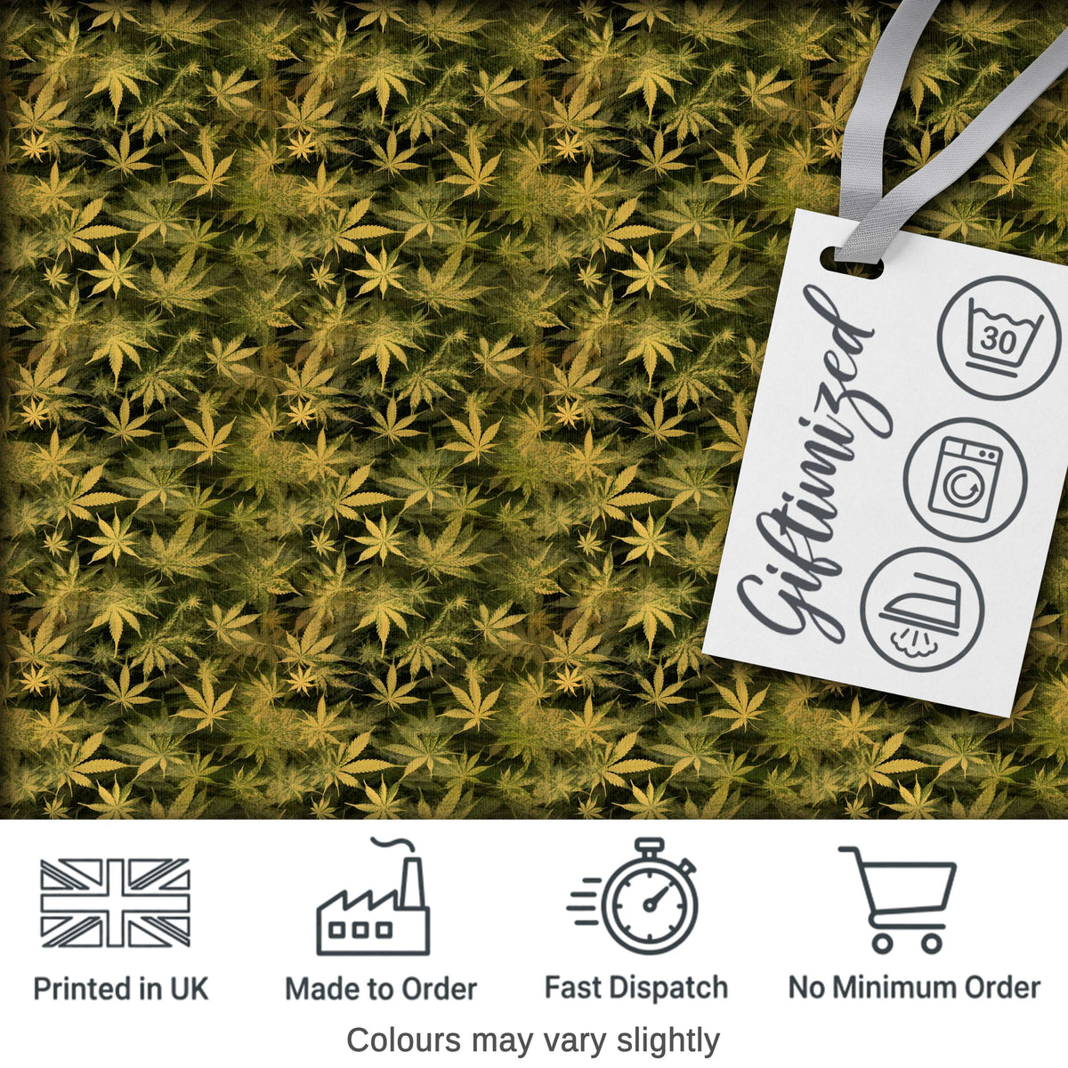 Muted Olive Cannabis Leaf Vintage Style Seamless Pattern Digital Print Fabric by the Metre UK Sewing Quilting Textile