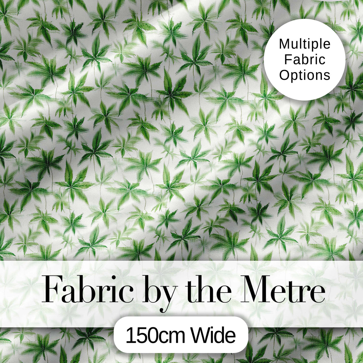 Soft Green Cannabis Leaf Watercolor on White Seamless Pattern Digital Print Fabric by the Metre UK Sewing Quilting Textile