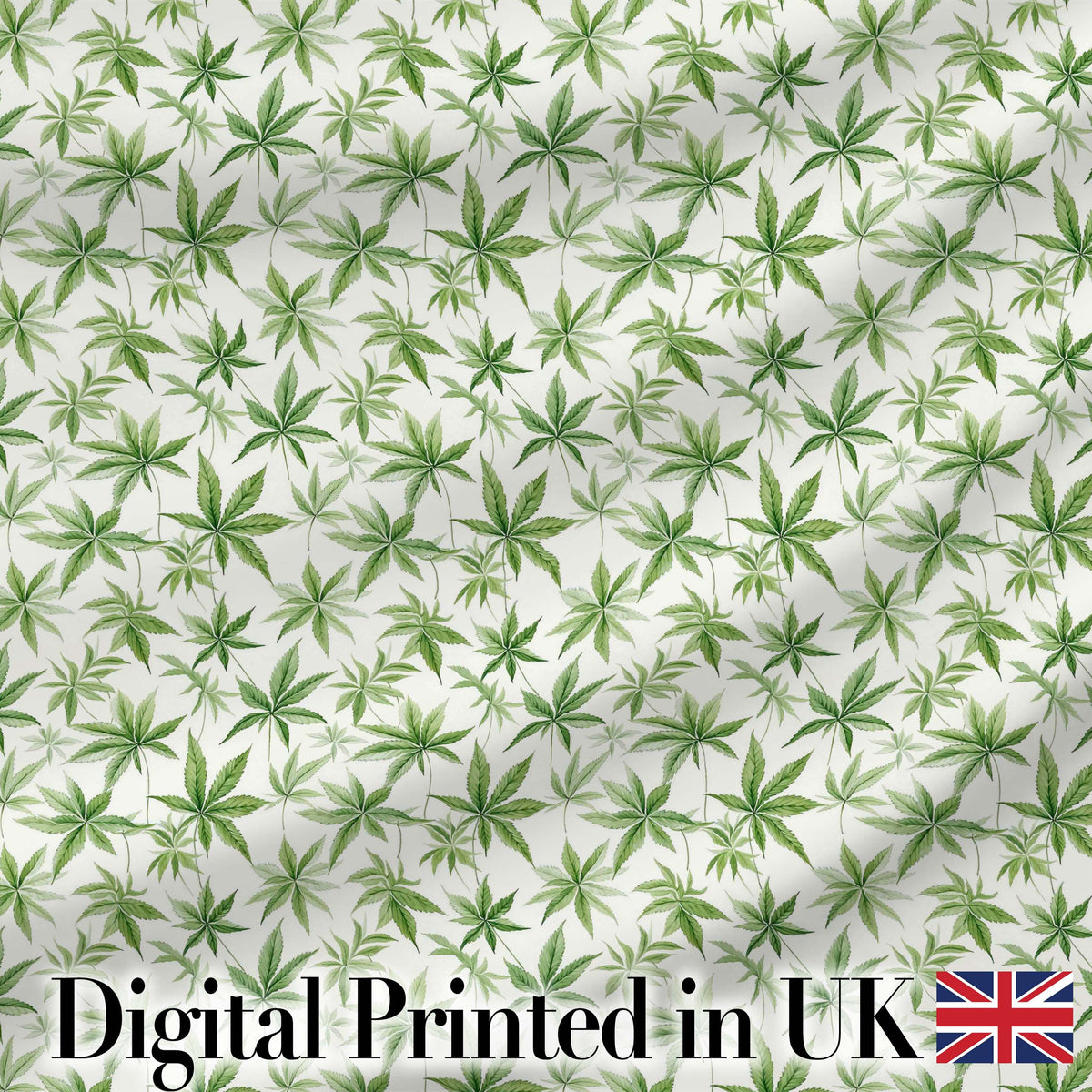 Soft Green Cannabis Leaf Watercolor on White Seamless Pattern Digital Print Fabric by the Metre UK Sewing Quilting Textile