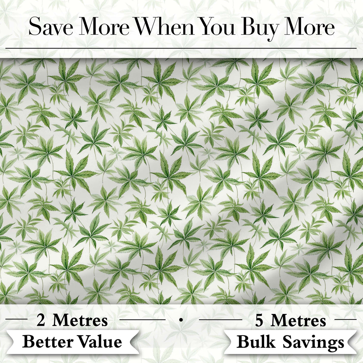 Soft Green Cannabis Leaf Watercolor on White Seamless Pattern Digital Print Fabric by the Metre UK Sewing Quilting Textile