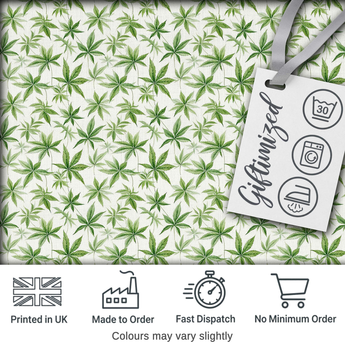 Soft Green Cannabis Leaf Watercolor on White Seamless Pattern Digital Print Fabric by the Metre UK Sewing Quilting Textile
