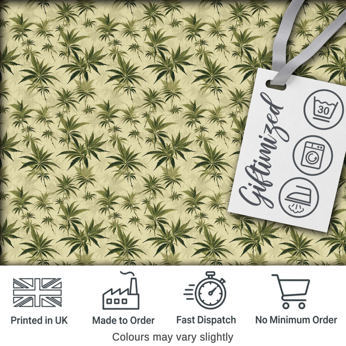 Vintage Olive Green Cannabis Leaves on Beige Seamless Pattern Digital Print Fabric by the Metre UK Sewing Quilting Textile
