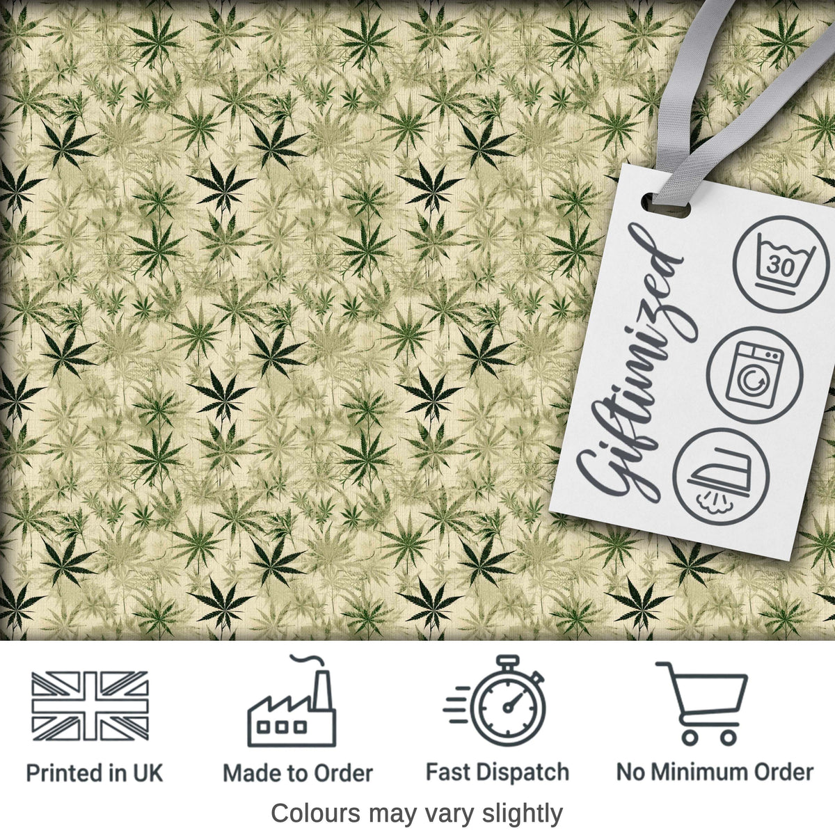 Faded Beige and Green Cannabis Leaf Vintage Seamless Pattern Digital Print Fabric by the Metre UK Sewing Quilting Textile