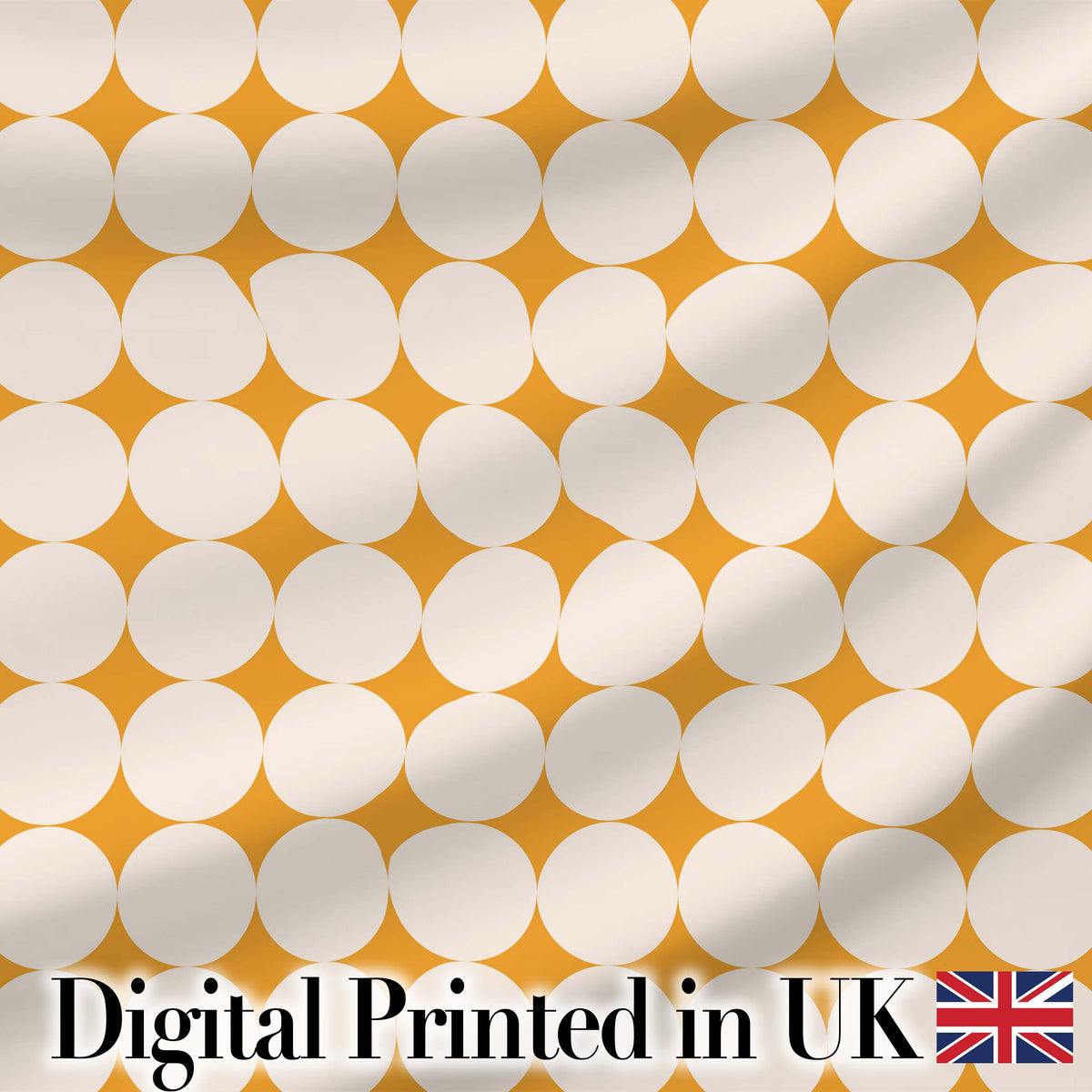Warm Mustard Background with Cream Circle Repeat Seamless Pattern Digital Print Fabric by the Metre UK Sewing Quilting Textile
