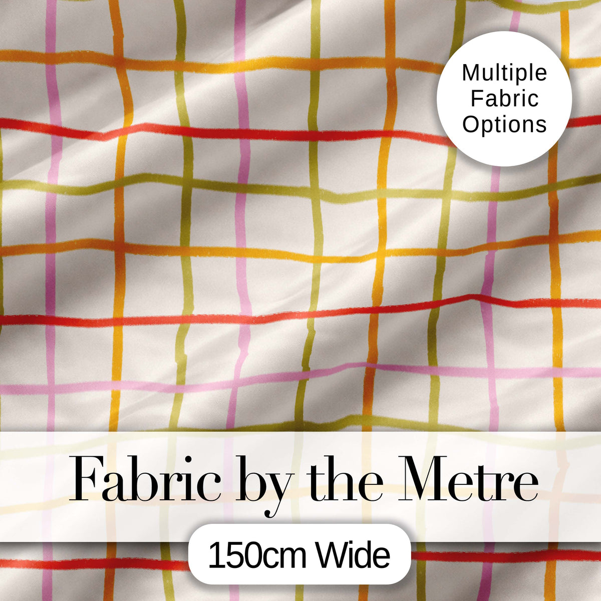 Hand Drawn Wavy Grid Lines Pastel Seamless Pattern Digital Print Fabric by the Metre UK Sewing Quilting Textile