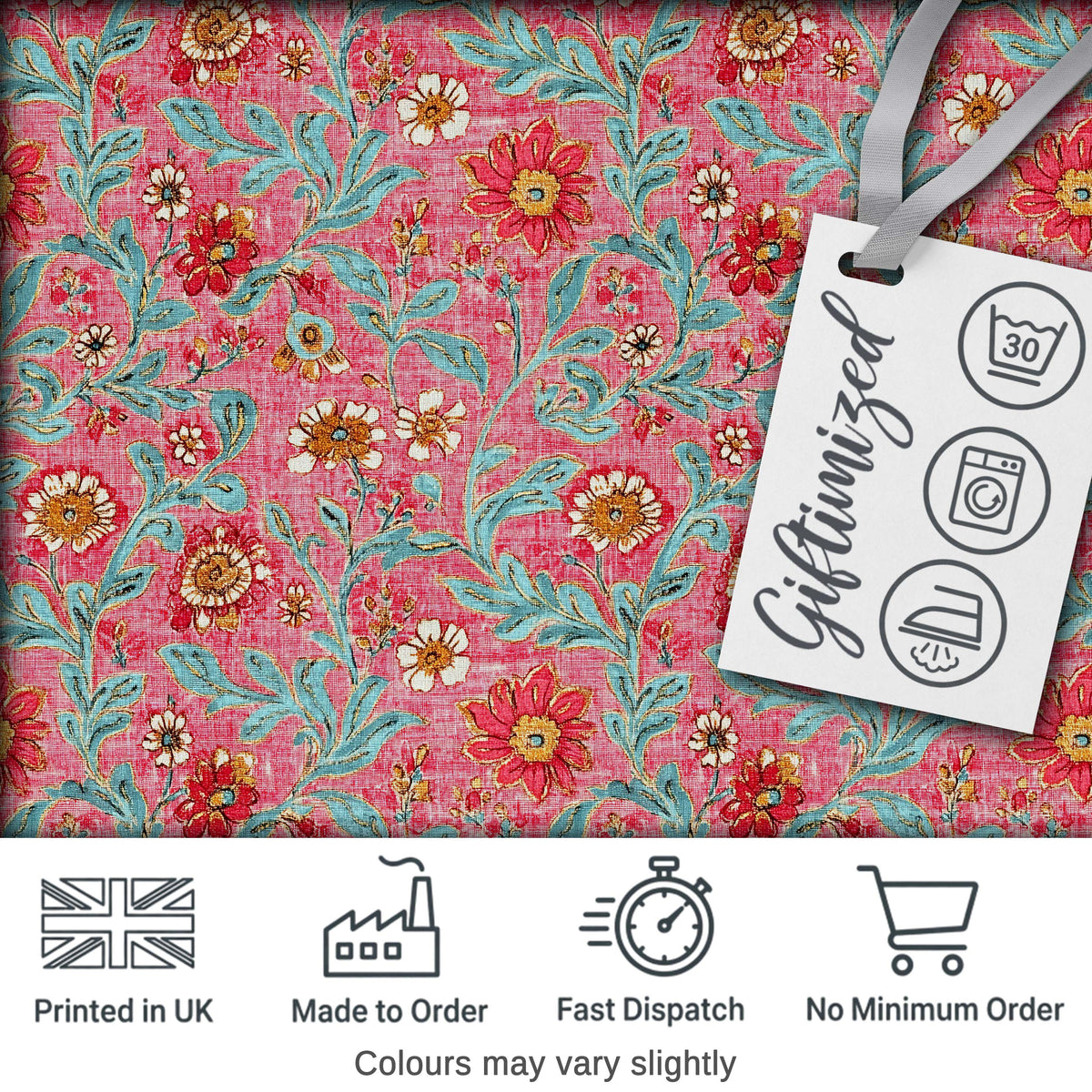Vintage Floral Pattern with Blue Leaves and Pink Flowers Seamless Pattern Digital Print Fabric by the Metre UK Sewing Quilting Textile