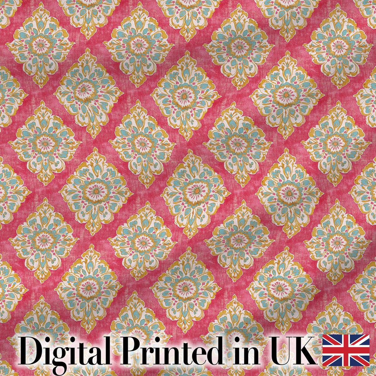 Elegant Ornamental Medallion Pattern on Pink Background Seamless Pattern Digital Print Fabric by the Metre UK Sewing Quilting Textile