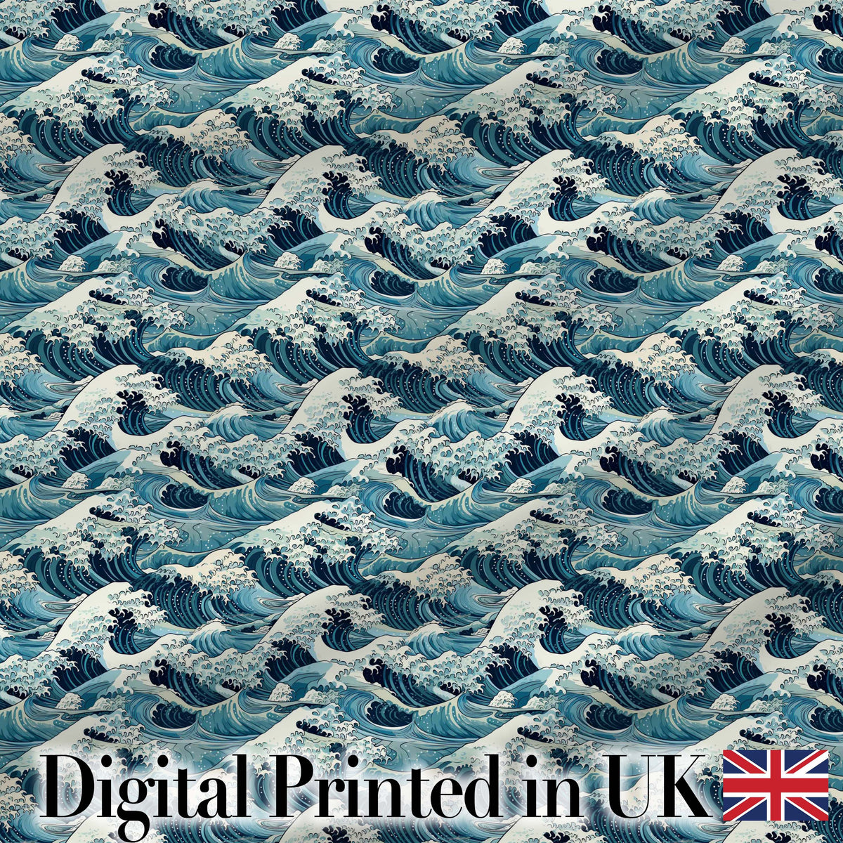 Blue Ocean Waves Japanese Inspired Seamless Pattern Digital Print Fabric by the Metre UK Sewing Quilting Textile