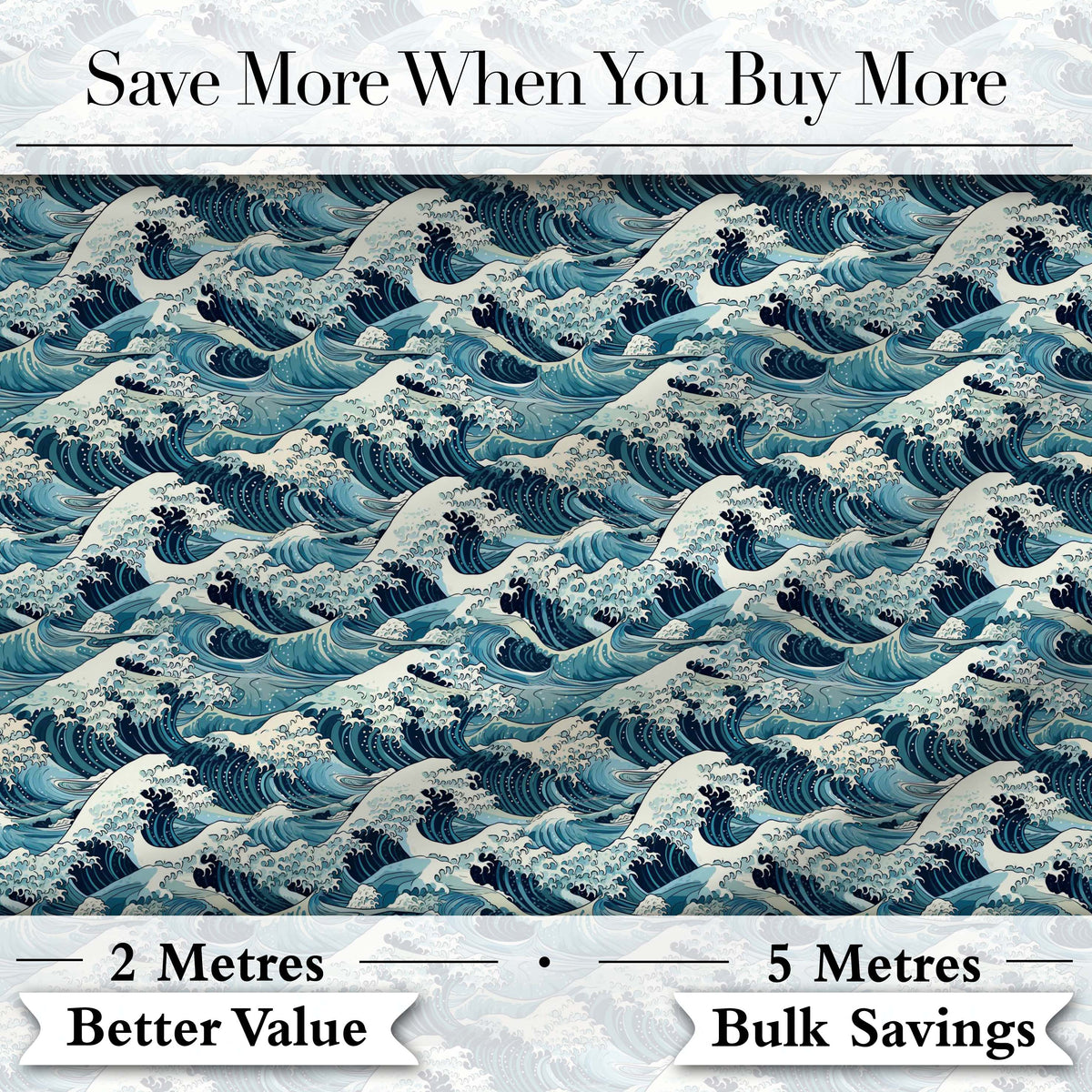 Blue Ocean Waves Japanese Inspired Seamless Pattern Digital Print Fabric by the Metre UK Sewing Quilting Textile
