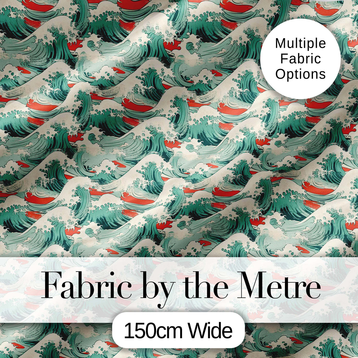 Stylized Ocean Waves with Soft Green Tones Seamless Pattern Digital Print Fabric by the Metre UK Sewing Quilting Textile