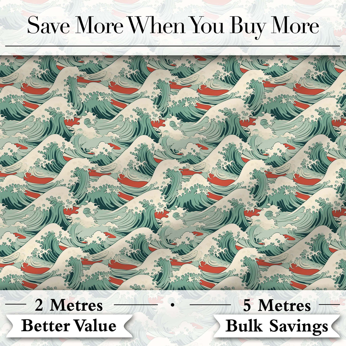 Stylized Ocean Waves with Soft Green Tones Seamless Pattern Digital Print Fabric by the Metre UK Sewing Quilting Textile