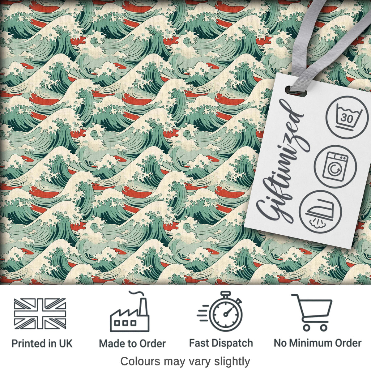 Stylized Ocean Waves with Soft Green Tones Seamless Pattern Digital Print Fabric by the Metre UK Sewing Quilting Textile