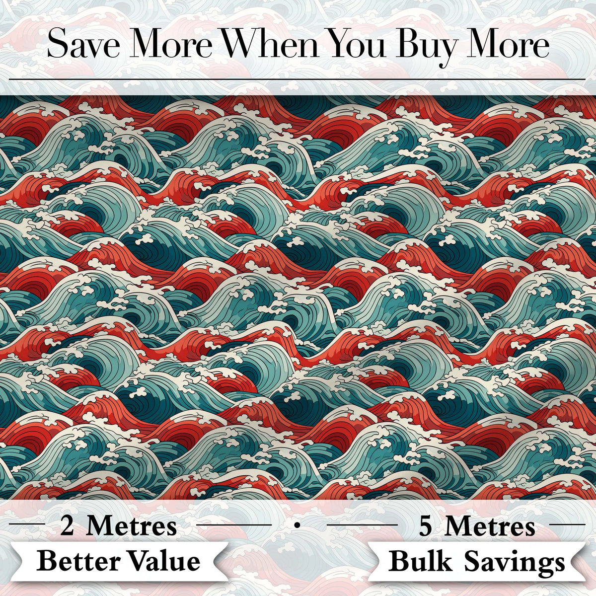Bold Red and Teal Ocean Waves Seamless Pattern Digital Print Fabric by the Metre UK Sewing Quilting Textile
