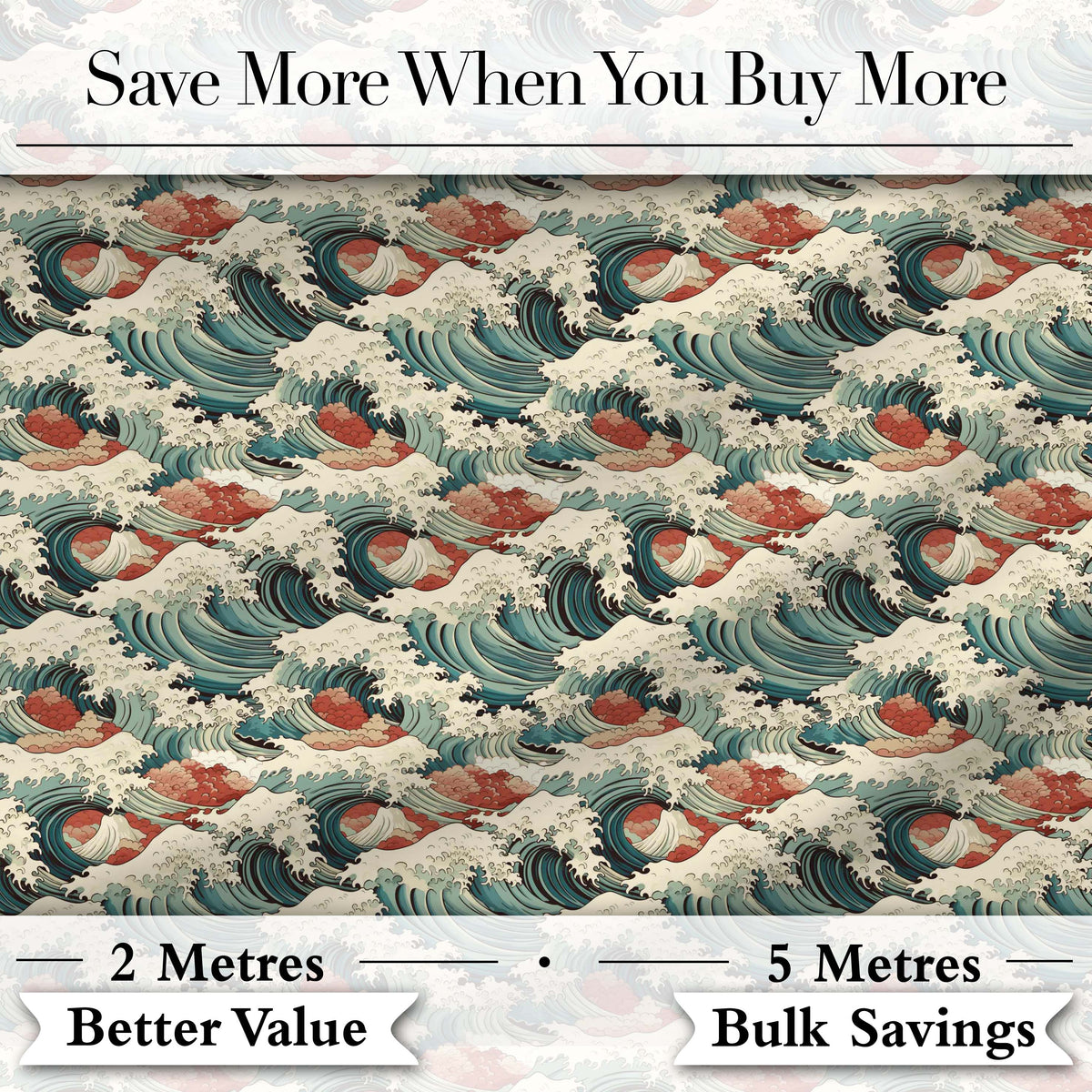 Detailed Japanese Wave Foam Pattern Seamless Design Digital Print Fabric by the Metre UK Sewing Quilting Textile