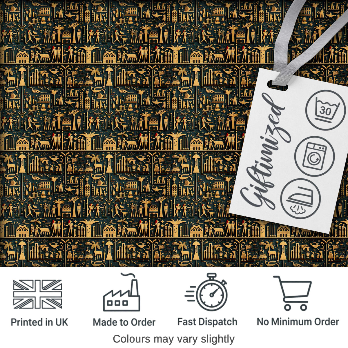 Ancient Hieroglyphics Symbols Decorative Seamless Pattern Art Digital Print Fabric by the Metre UK Sewing Quilting Textile