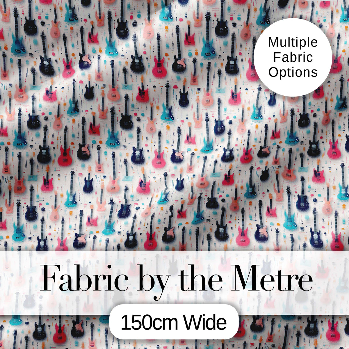 Colorful Electric Guitars Music Theme Seamless Pattern Art Digital Print Fabric by the Metre UK Sewing Quilting Textile