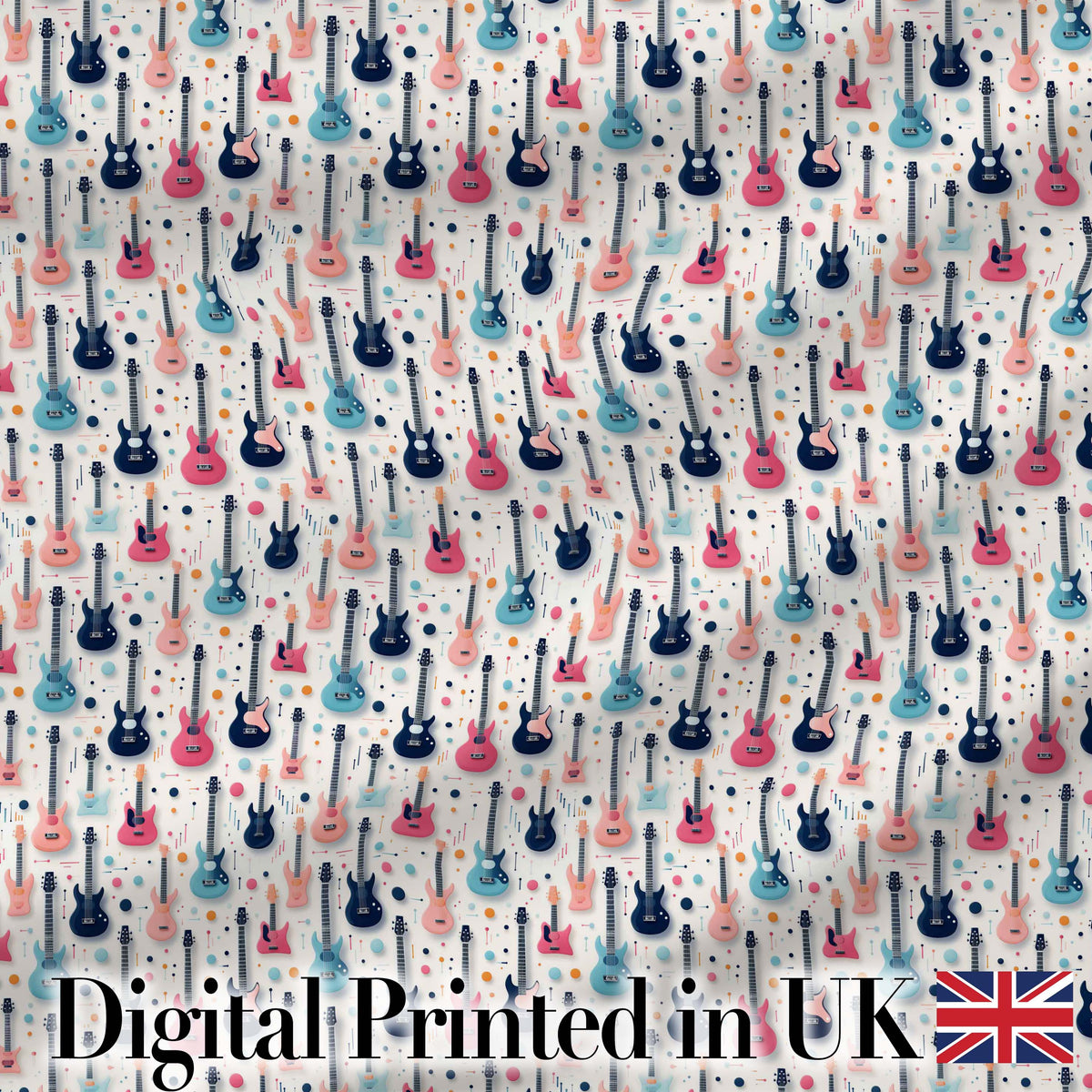 Colorful Electric Guitars Music Theme Seamless Pattern Art Digital Print Fabric by the Metre UK Sewing Quilting Textile