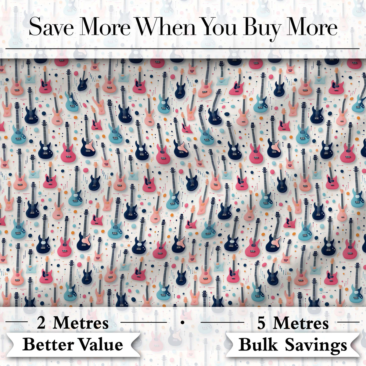 Colorful Electric Guitars Music Theme Seamless Pattern Art Digital Print Fabric by the Metre UK Sewing Quilting Textile