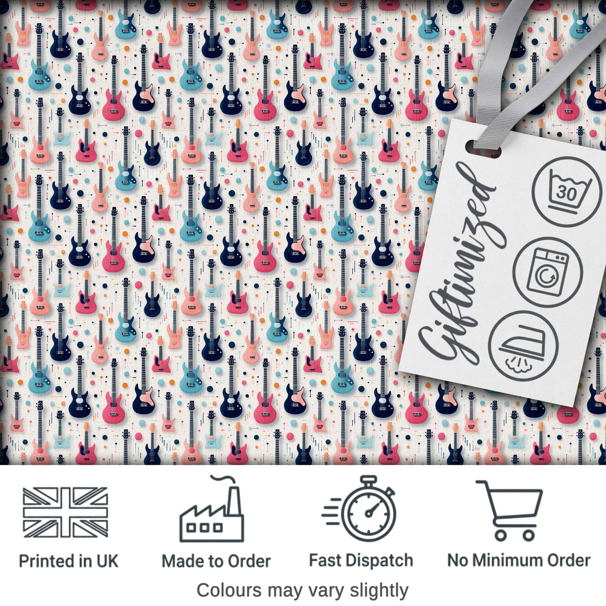 Colorful Electric Guitars Music Theme Seamless Pattern Art Digital Print Fabric by the Metre UK Sewing Quilting Textile