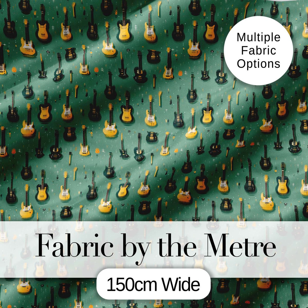 Vintage Electric Guitar Collection Seamless Pattern Digital Print Fabric by the Metre UK Sewing Quilting Textile