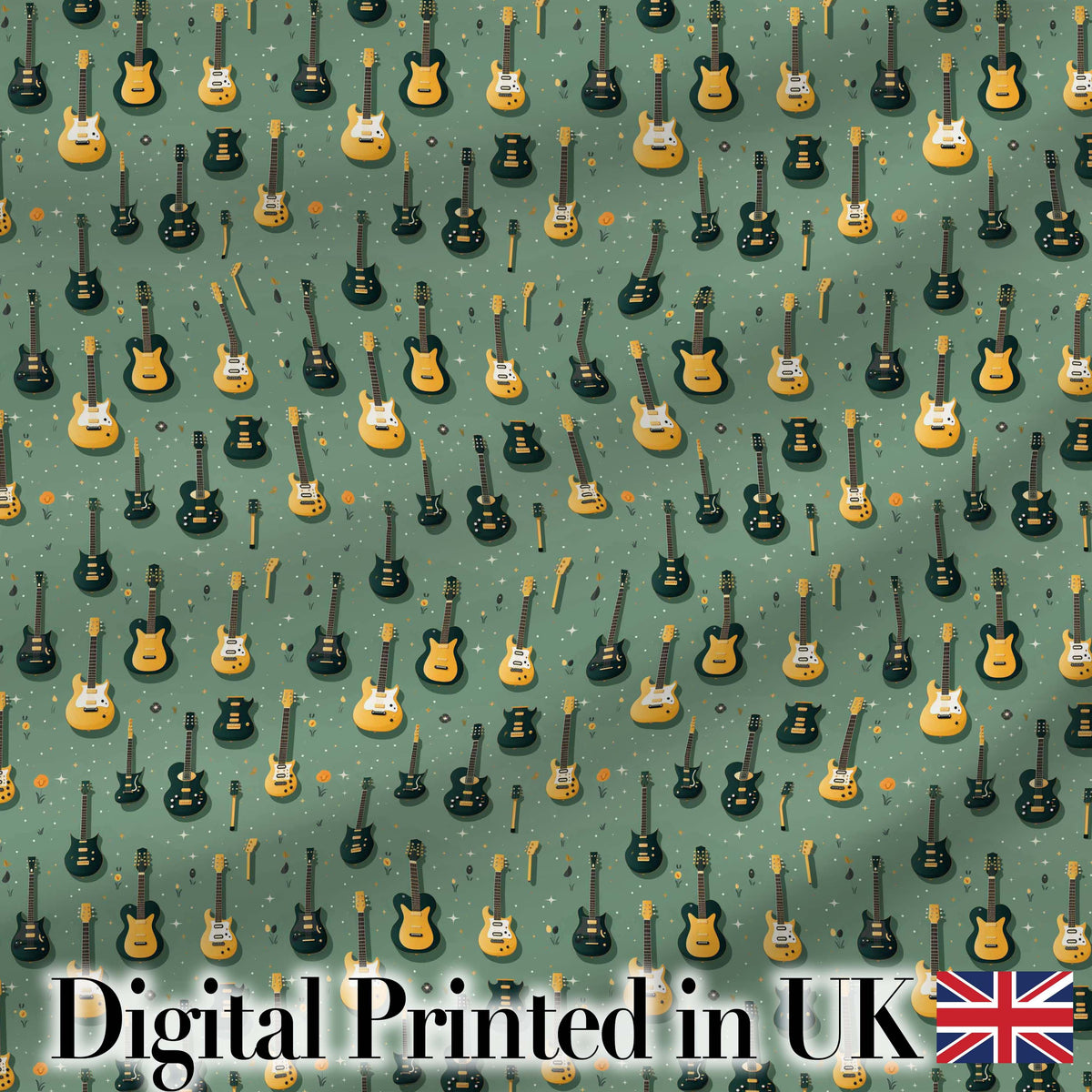 Vintage Electric Guitar Collection Seamless Pattern Digital Print Fabric by the Metre UK Sewing Quilting Textile
