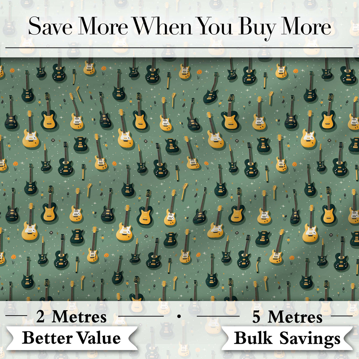 Vintage Electric Guitar Collection Seamless Pattern Digital Print Fabric by the Metre UK Sewing Quilting Textile