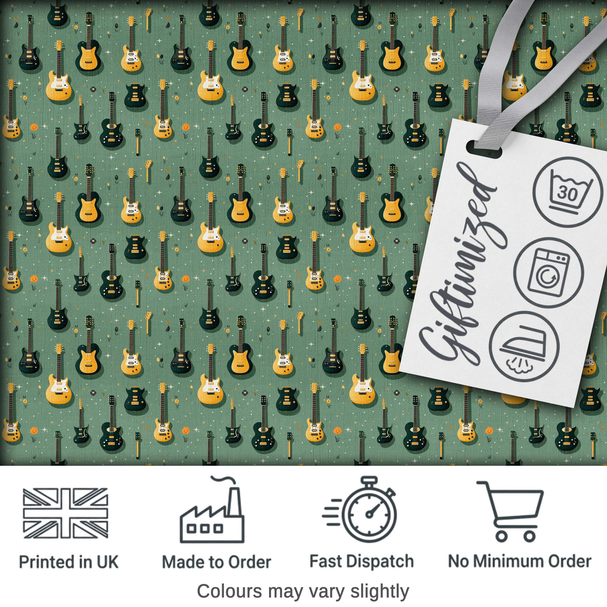 Vintage Electric Guitar Collection Seamless Pattern Digital Print Fabric by the Metre UK Sewing Quilting Textile
