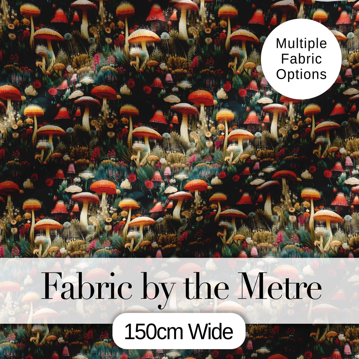 Botanical Mushroom Garden Nature Seamless Pattern Digital Print Fabric by the Metre UK Sewing Quilting Textile