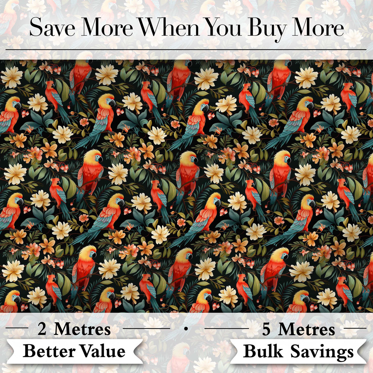 Tropical Parrot Birds and Floral Jungle Seamless Pattern Digital Print Fabric by the Metre UK Sewing Quilting Textile