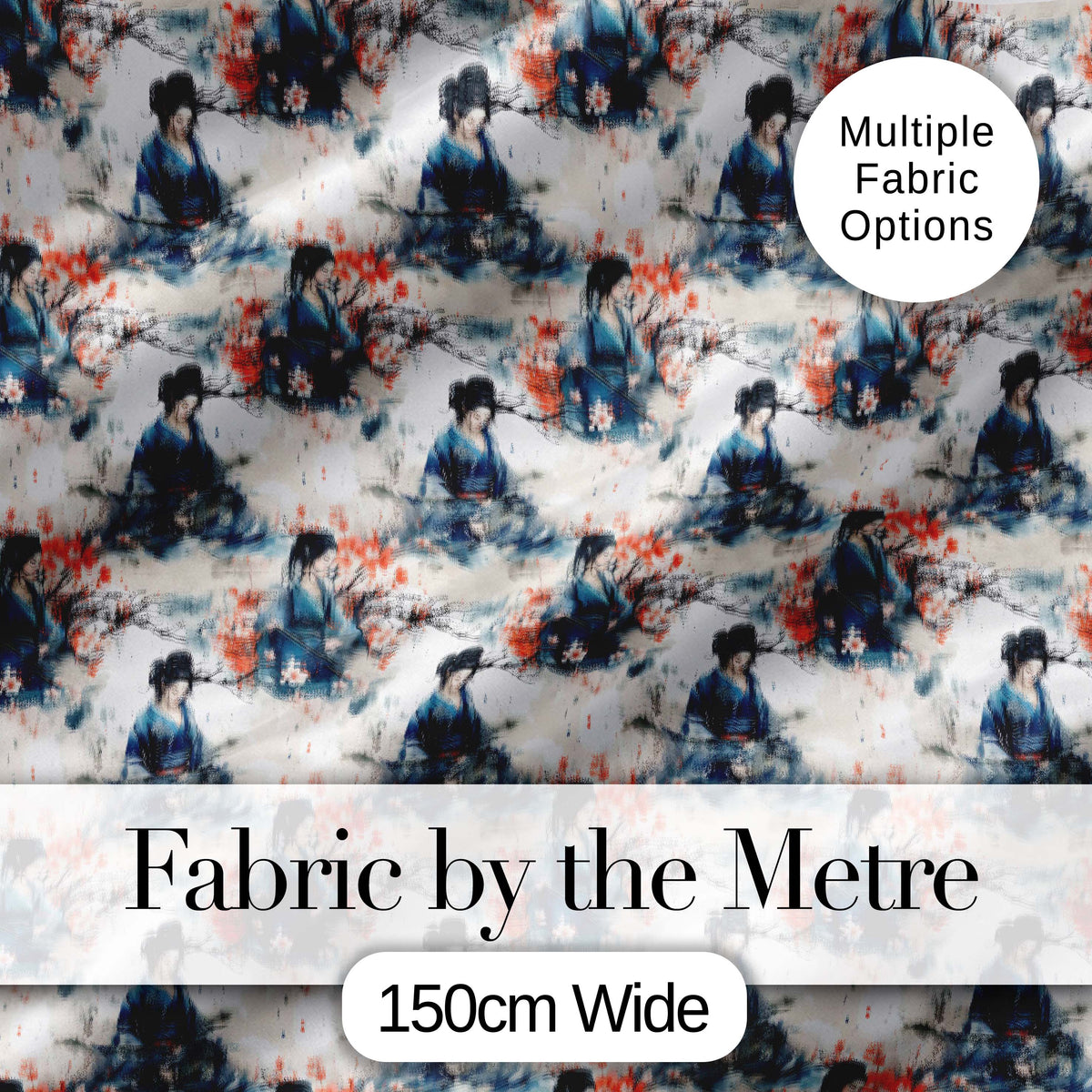 Japanese Woman Kimono Cherry Blossom Seamless Pattern Digital Print Fabric by the Metre UK Sewing Quilting Textile