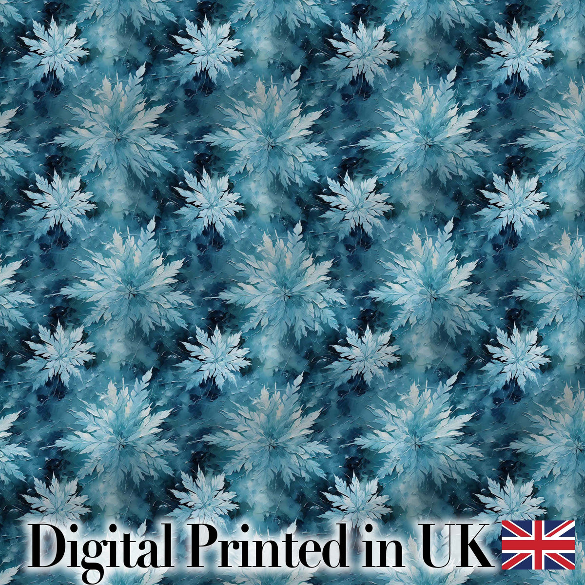 Frosted Blue Leaves Winter Seamless Pattern Digital Print Fabric by the Metre UK Sewing Quilting Textile